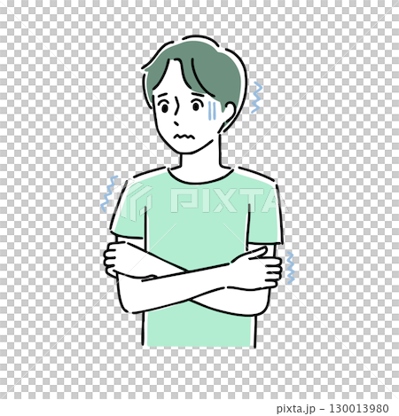 一名男子因寒冷而瑟瑟發抖 130013980