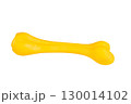 Yellow plastic toy bone isolated on white background. Dog chew toy, durable rubber for pets 130014102