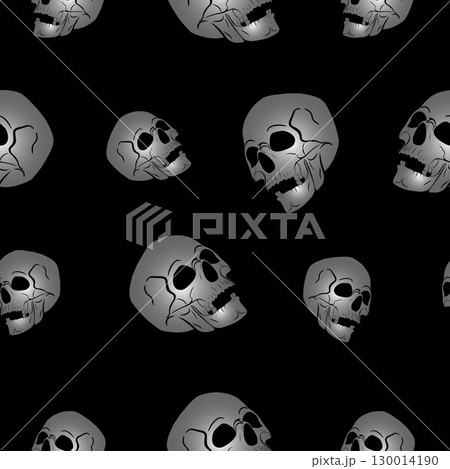 Skulls black seamless pattern. Lots of sculls, graphic stylized silhouettes, black and white vector background. Illustration for textile, wrapping paper, wallpaper, web design. Skulls black seamless pattern. Lots of sculls, graphic stylized silhouettes, black and white vector background. Illustration for textile, wrapping paper, wallpaper, web design. 130014190