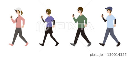 サングラスをしてウォーキングをする男女のイラストセット サングラスをしてウォーキングをする男女のイラストセット 130014325