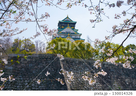 大阪の観光名所、大阪城、大阪城天守閣、桜（Osaka Castle in Japan） 130014326