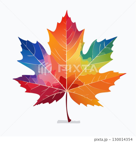 虹色をした秋の紅葉した楓の葉っぱ　水彩画風 130014354