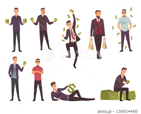 Rich people flat cartoon comic elements set, millionaire man money vector illustration Rich people flat cartoon comic elements set, millionaire man money vector illustration 130014400