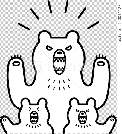 Illustration of a terrifying brown bear and its cub (line drawing only) 130014527