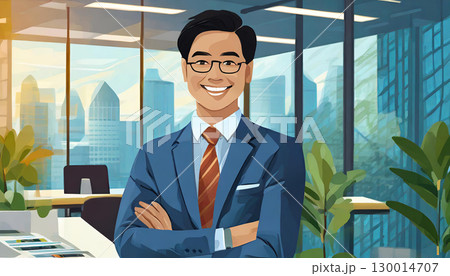 Close up creative businessman happy and fun for creative job work in the office 130014707