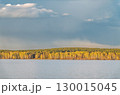 Blue lake with cloudy sky, natural background 130015045