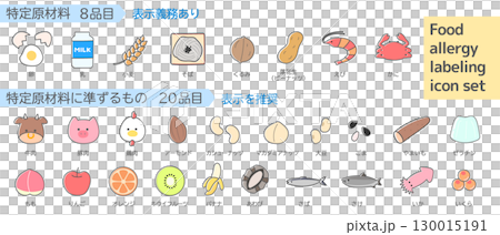 食物アレルギー特定原材料8品目と20品目アイコンイラストセット 130015191