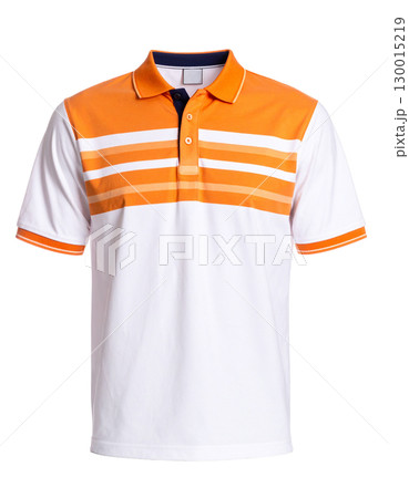 White and orange polo shirt with transparent background 130015219