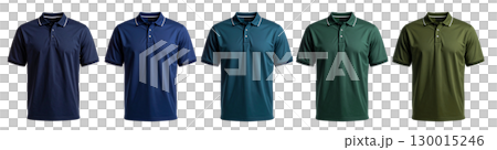 Five polo shirts with different color variations on transparent background 130015246