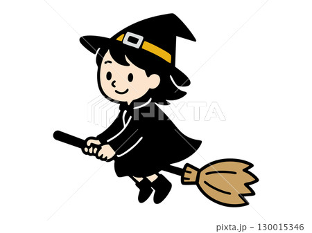 ほうきに乗った魔女の仮装のハロウィンの女の子 ほうきに乗った魔女の仮装のハロウィンの女の子 130015346