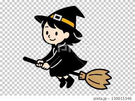 ほうきに乗った魔女の仮装のハロウィンの女の子 ほうきに乗った魔女の仮装のハロウィンの女の子 130015346