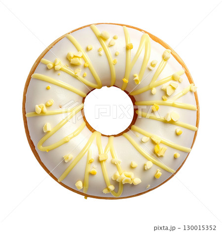 Delicious donut with white chocolate and lemon zest topping on transparent background 130015352