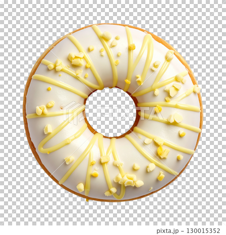 Delicious donut with white chocolate and lemon zest topping on transparent background 130015352