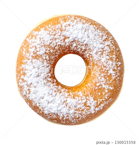 Delicious donut with powdered sugar on transparent background 130015358