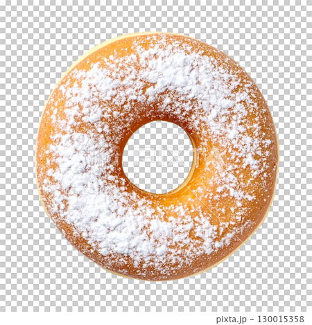 Delicious donut with powdered sugar on transparent background 130015358