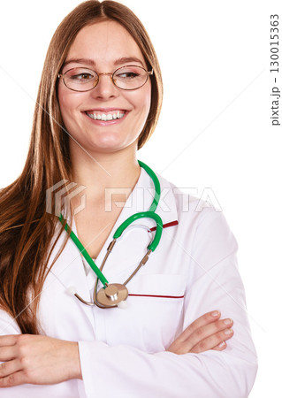 Smiling woman medical doctor with stethoscope. Smiling woman medical doctor with stethoscope. 130015363