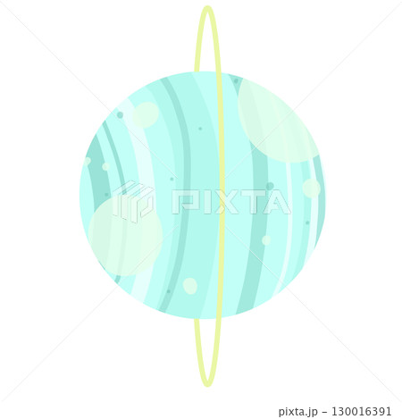ポップでカラフルな宝石のようなブルーグリーンのかわいい天王星イラスト 130016391