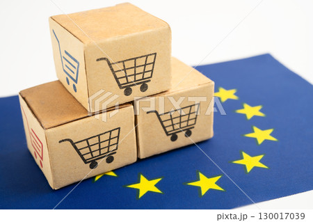 EU shopping, Shopping cart box on Venezuala flag, import export, finance commerce. EU shopping, Shopping cart box on Venezuala flag, import export, finance commerce. 130017039