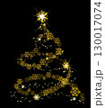 A stunning Christmas tree is illustrated in a golden hue, adorned with intricate snowflakes and shining stars. This festive design radiates holiday cheer against a dark backdrop 130017074
