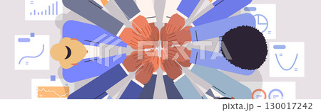 Business team collaboration teamwork diverse hands together unity group of professionals joining in circle office charts data teamwork concept 130017242