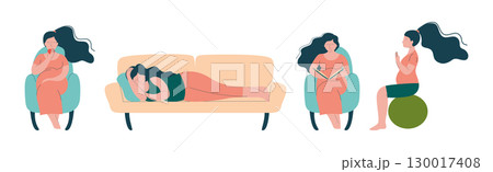 Pregnant Woman Character Engaged in Different Activity Vector Set 130017408