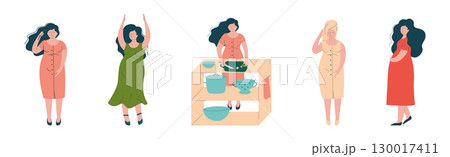 Pregnant Woman Character Engaged in Different Activity Vector Set 130017411