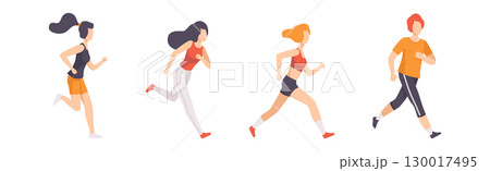 Man and Woman Run Marathon Engaged in Competition Vector Set 130017495