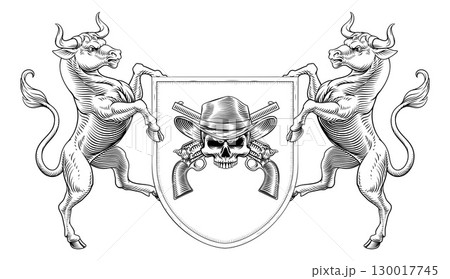 Cowboy Skull Guns Crest Coat of Arms Shield Design 130017745