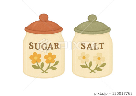 レトロな砂糖と塩の容器(陶器の瓶)のイラスト レトロな砂糖と塩の容器(陶器の瓶)のイラスト 130017765