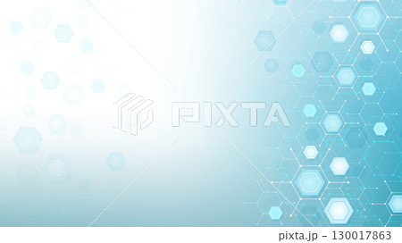 Health care or medical abstract background with hexagons, lines and dots. Scientific innovation banner template concept. Biology and pharmaceutical technology background. Vector illustration. Health care or medical abstract background with hexagons, lines and dots. Scientific innovation banner template concept. Biology and pharmaceutical technology background. Vector illustration. 130017863