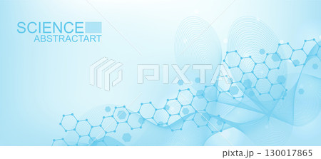 Health care or medical abstract background with hexagons, lines and dots. Scientific innovation banner template concept. Biology and pharmaceutical technology background. illustration. Health care or medical abstract background with hexagons, lines and dots. Scientific innovation banner template concept. Biology and pharmaceutical technology background. illustration. 130017865