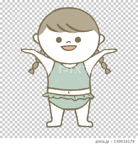 Child in swimsuit, smiling, light blue 130018178