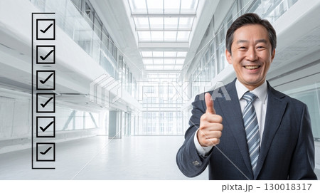 記入スペースとグッドサインを出すビジネスマン2 130018317
