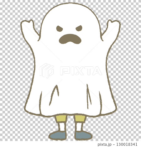 Child dressed as a ghost, angry face Child dressed as a ghost, angry face 130018341
