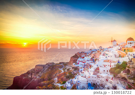 windmill of Oia at sunset, Santorini 130018722