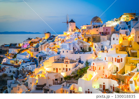 Oia village at night, Santorini 130018835