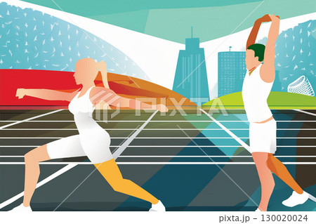 Athletes Performing Stretching Exercises in an Urban Sports Facility During Daylight Hours 130020024