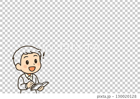 カフェでノートに書き込む男性のインスピレーションイラスト 130020128