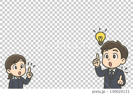 電球アイコンと指を立てる男性のひらめきイラスト 130020131