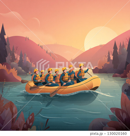 Rafting Sunset,ラフティング夕暮れ 130020160