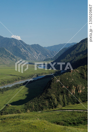 Altai Mountains covered with green grass. Nature photo 130020667