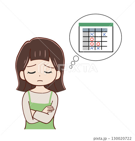 シフト表に悩む若い女性 130020722