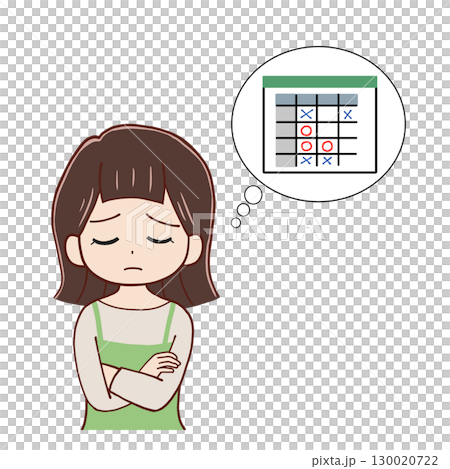 シフト表に悩む若い女性 130020722