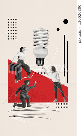 Creative collage of business team exploring lightbulb innovation 130020800