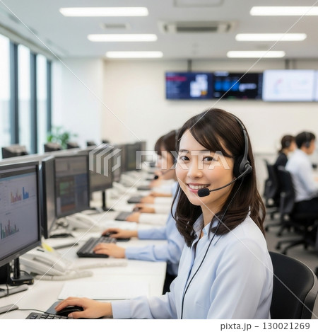 オフィスで電話対応をする若い女性オペレーター 130021269