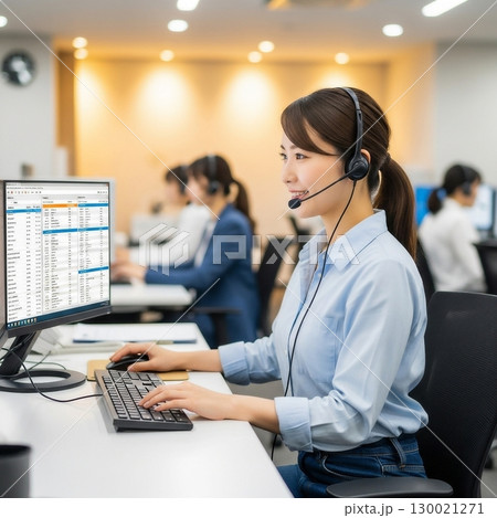 オフィスで電話対応をする若い女性オペレーター 130021271