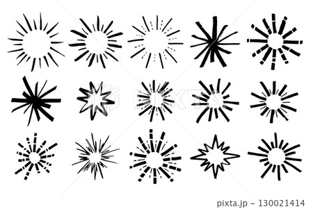 Round Marker Sunburst Different Types Doodle Line Set on a White. Vector illustration of Grunge Stroke Sunbursts Round Marker Sunburst Different Types Doodle Line Set on a White. Vector illustration of Grunge Stroke Sunbursts 130021414