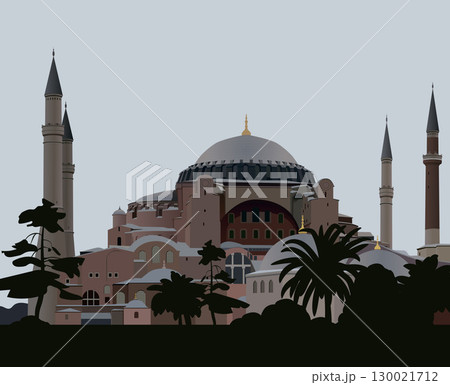 Turkey Sofia Constantinople in cloudy weather with palm trees. Vector. 130021712