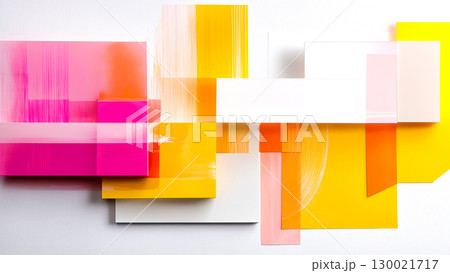 Vibrant abstract geometric composition with pink and yellow overlapping shapes 130021717