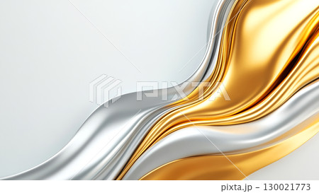 Abstract metallic gold and silver fluid waves on light background 130021773